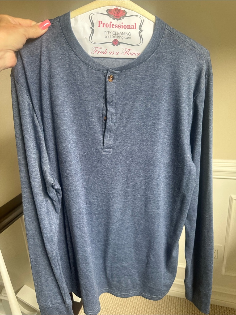 Men's Long-Sleeve Henley Shirt - Blue